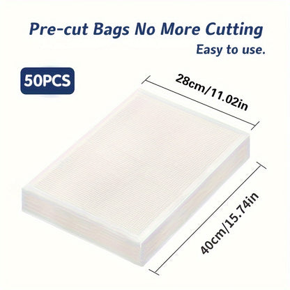 50-Pack Vacuum Sealer Bags, Reusable Food Storage Pouches, No Electricity Needed, Freshness Preservation for Kitchen, Compatible with Vacuum Sealer Machine Accessories