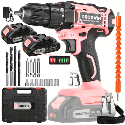 Cordless Drill Set, Lightweight & Powerful, 2 Batteries Included, Tool Case & 24pcs Accessories, 21V, Ideal for Home DIY, Repair & Gift