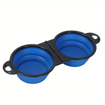 Portable Pet Folding Bowl, Outdoor Dog Double Bowl for Water and Food Sharing, TPE, Hangable With Climbing Bucket, Telescopic, Suitable for Travel Camping Outdoor Walks, Cat Bowl Pet Dog Food Basin