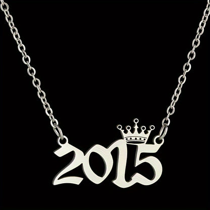 1 Elegant and Stylish Stainless Steel Polished Year Number Necklace, Unique Date Birthday Crown Pendant Necklace Gift for 1980-2024, Versatile Casual Attire Collarbone Chain Holiday Present