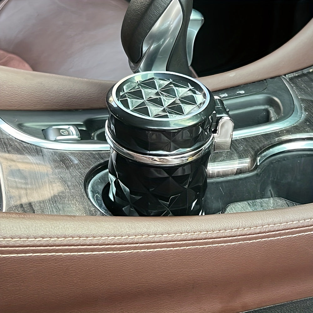 Car Ashtray with LED Light Portable Universal Alloy Ashtray Car Ashtray Sealed Ashtray