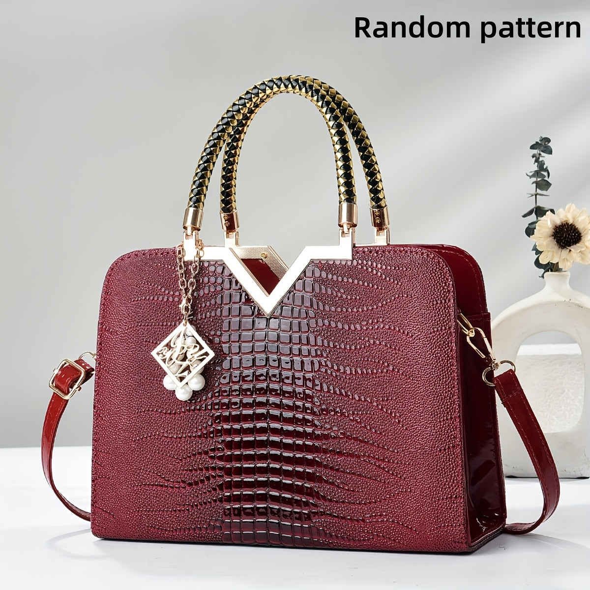New Women's Crossbody Bag, High-End Patent Leather Stone Pattern Crossbody Bag