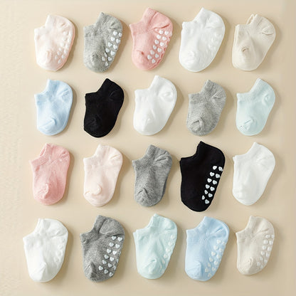 Baby No-Show Socks, Non-Slip Mesh, Solid Color, 10 Pairs, Spring/Autumn