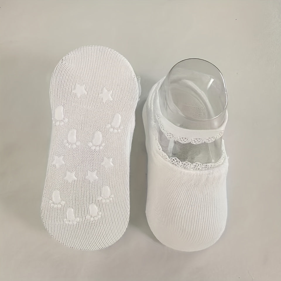 Girls' Elastic Lace-Up Boat Socks with Stretchable Non-Slip Sole