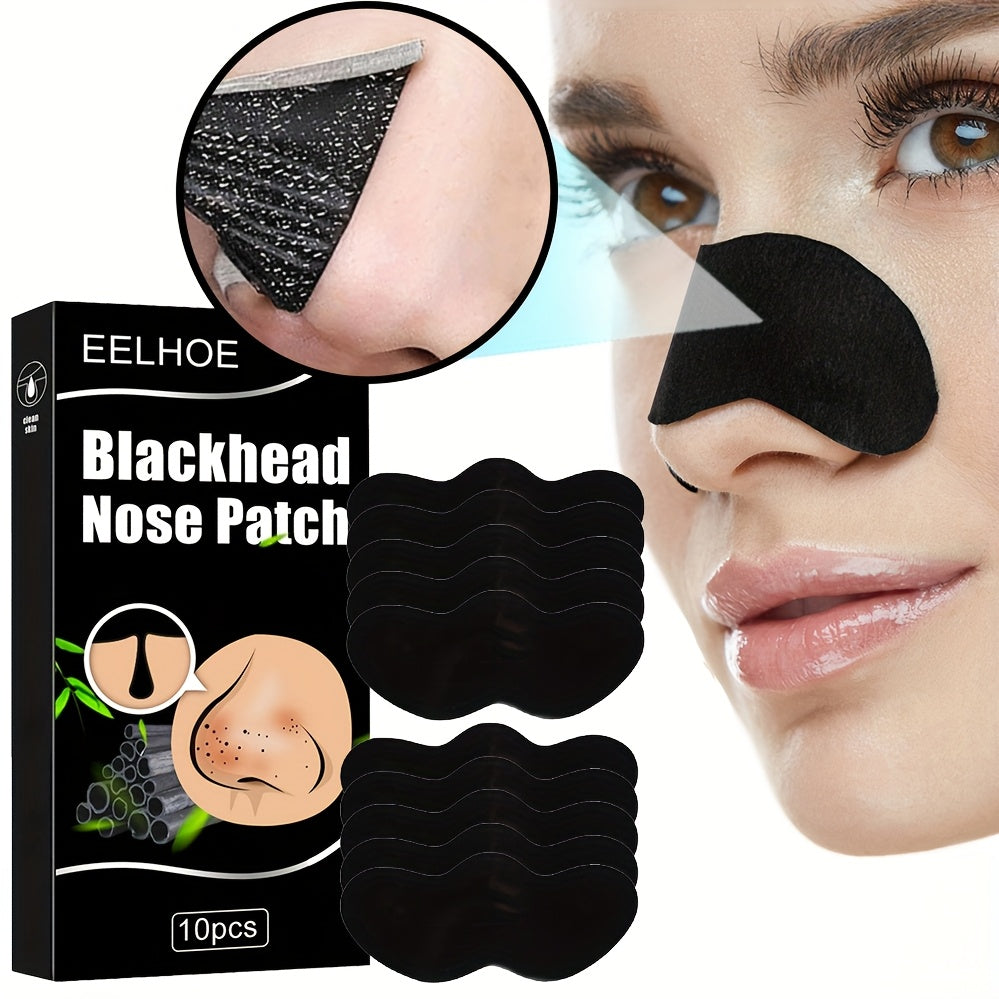 Blackhead and Pimple Nose Strips, 10 Sheets, Bamboo Charcoal, Deep Cleansing Nose Mask