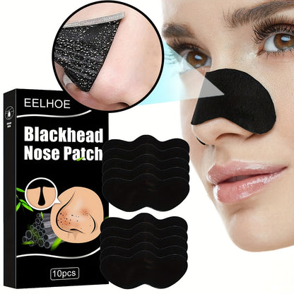Blackhead and Pimple Nose Strips, 10 Sheets, Bamboo Charcoal, Deep Cleansing Nose Mask