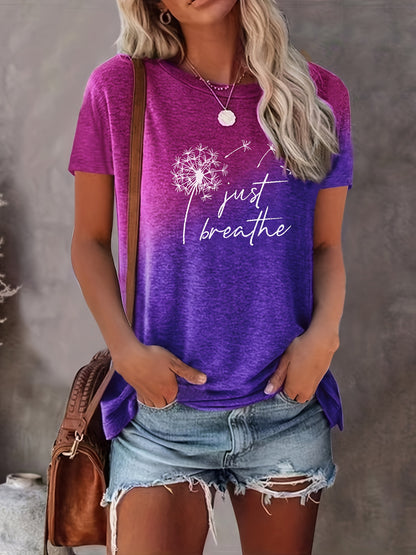 Ombre Dandelion Casual Crew Neck Tee - Easy-Care, Mid-Elasticity & All-Season Comfort