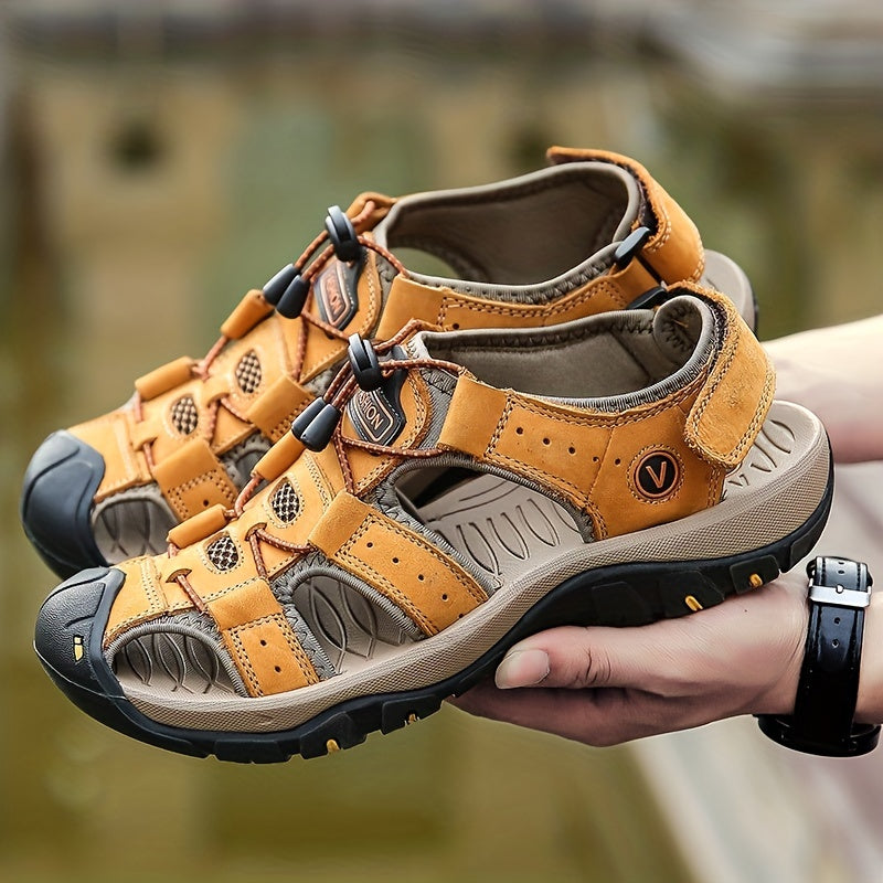 Men'S Casual Summer Sandals - Breathable Mesh Upper, Adjustable Elastic Straps & Non-Slip Rubber Sole for Beach, Outdoor & Casual Attire - Brown, Strappy Sandals, Beachwear Essentials, Comfortable Fit, Durable Traction Footwear
