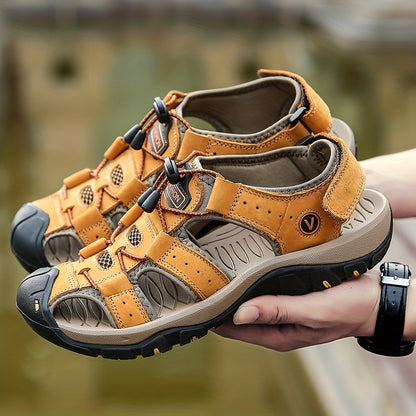 Men'S Casual Summer Sandals - Breathable Mesh Upper, Adjustable Elastic Straps & Non-Slip Rubber Sole for Beach, Outdoor & Casual Attire - Brown, Strappy Sandals, Beachwear Essentials, Comfortable Fit, Durable Traction Footwear
