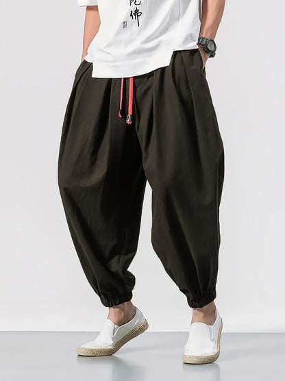 Men's Clothing, Men's Fashion Long Pants, Casual 100% Pure Material, Drawstring Hip-Hop Loose Pants, Outdoor
