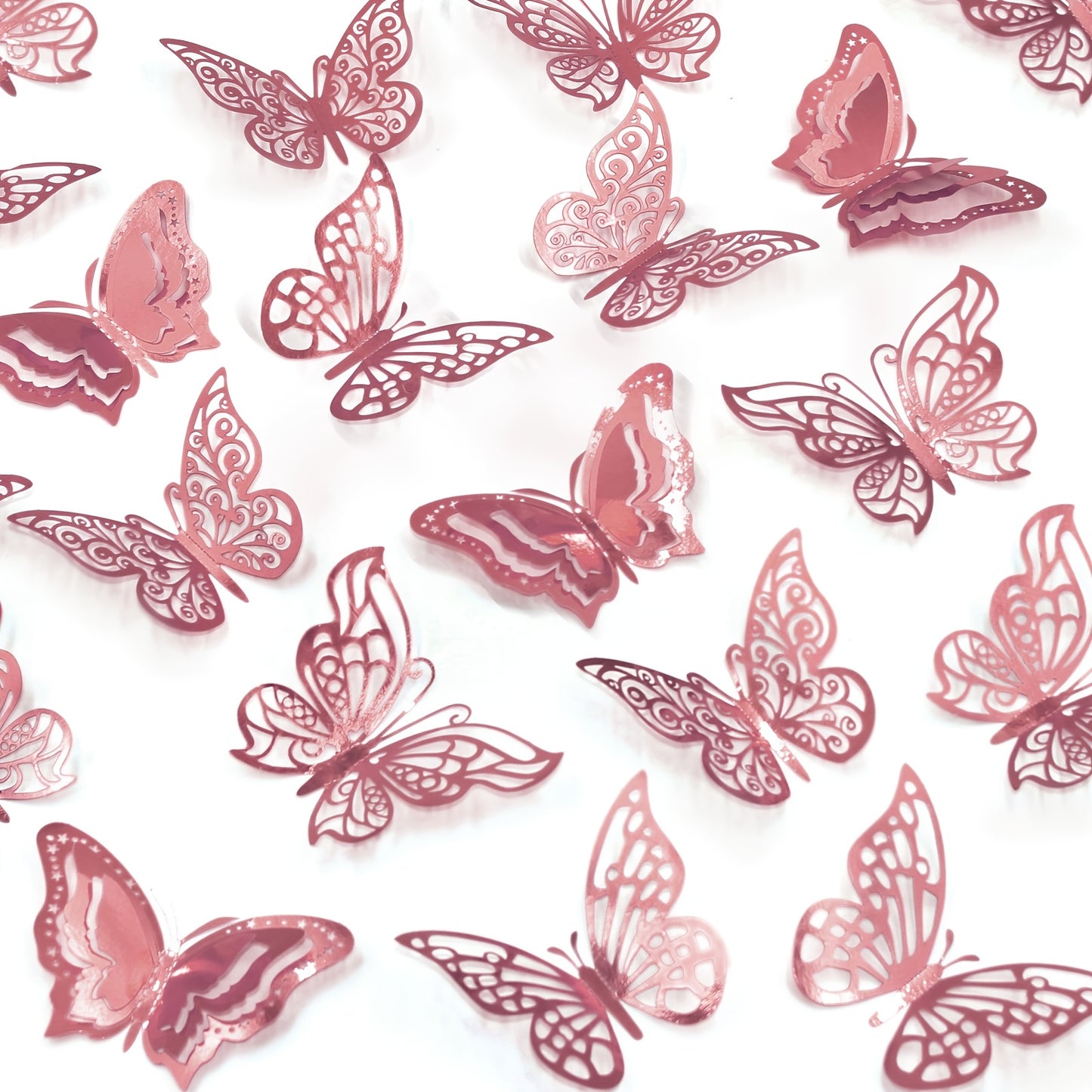 [Home Decor, Gifts] 48pcs 3D Butterfly Wall Stickers | Home Decor, Party Balloon Decorations, Craft, Bouquet, Floral Art, Gifts, Shimmery Glitter, Self-Adhesive Plastic