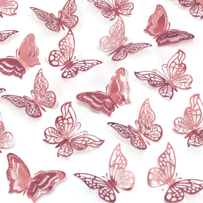 [Home Decor, Gifts] 48pcs 3D Butterfly Wall Stickers | Home Decor, Party Balloon Decorations, Craft, Bouquet, Floral Art, Gifts, Shimmery Glitter, Self-Adhesive Plastic