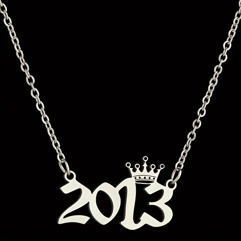 1 Elegant and Stylish Stainless Steel Polished Year Number Necklace, Unique Date Birthday Crown Pendant Necklace Gift for 1980-2024, Versatile Casual Attire Collarbone Chain Holiday Present