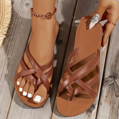 Spring/Summer Women's Slip-On Slippers with Toe Strap Fashion Beach Shoes, Women Shoes