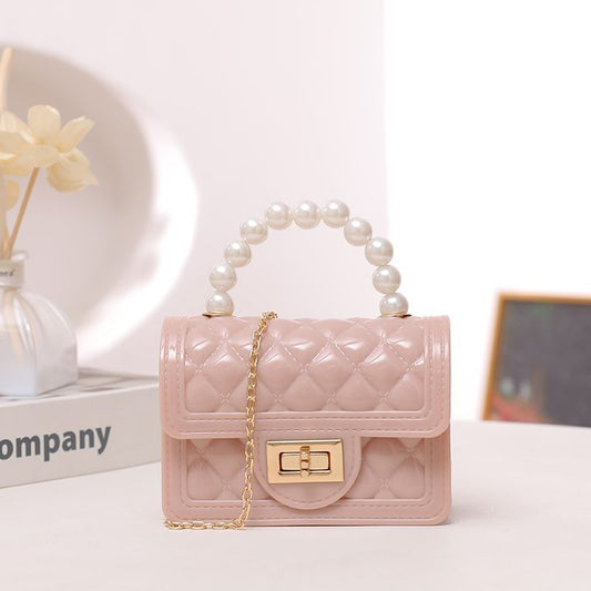 Chanel style new children's diamond chain single shoulder fashion messenger women's bag jelly pearl trend versatile small square bag