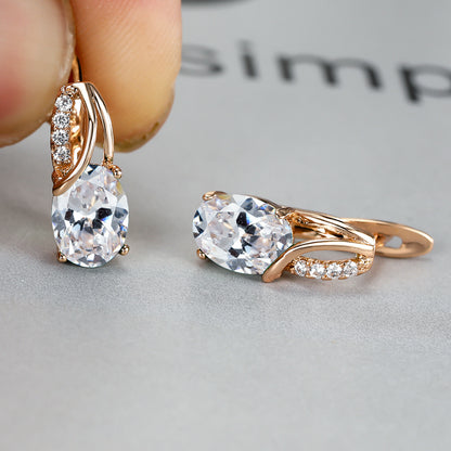 [Synthetic Zirconia Earrings] Vintage Synthetic Zirconia Earrings, Elegant Oval Cut Bridal Wedding Jewelry Gifts