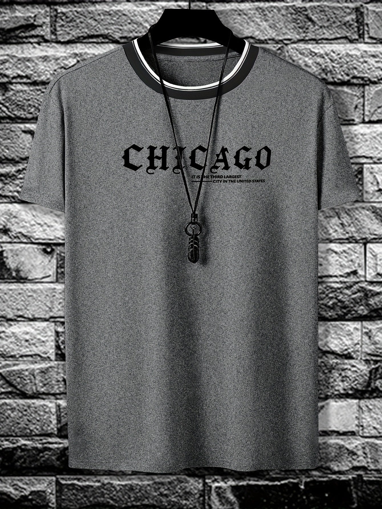 Men'S Minimalist Casual Stylish Trendy Comfortable Short-Sleeve T-Shirt with Chicago Letter Pattern Print for Summer, Breathable, Sweat-Absorbing, And Cool, Sweat-Resistant