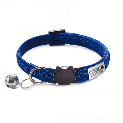 1pc Personalized Soft Safe Cat Collar with Bell, Custom Engraved Pet Name & Phone ID Tag, Adjustable Anti-Choking Safety, Durable Polyester for Kittens & Small Dogs, Includes Buckle Pet Supplies, Cat Collar Accessories, Dog Safety Gear, Customizable Pet G