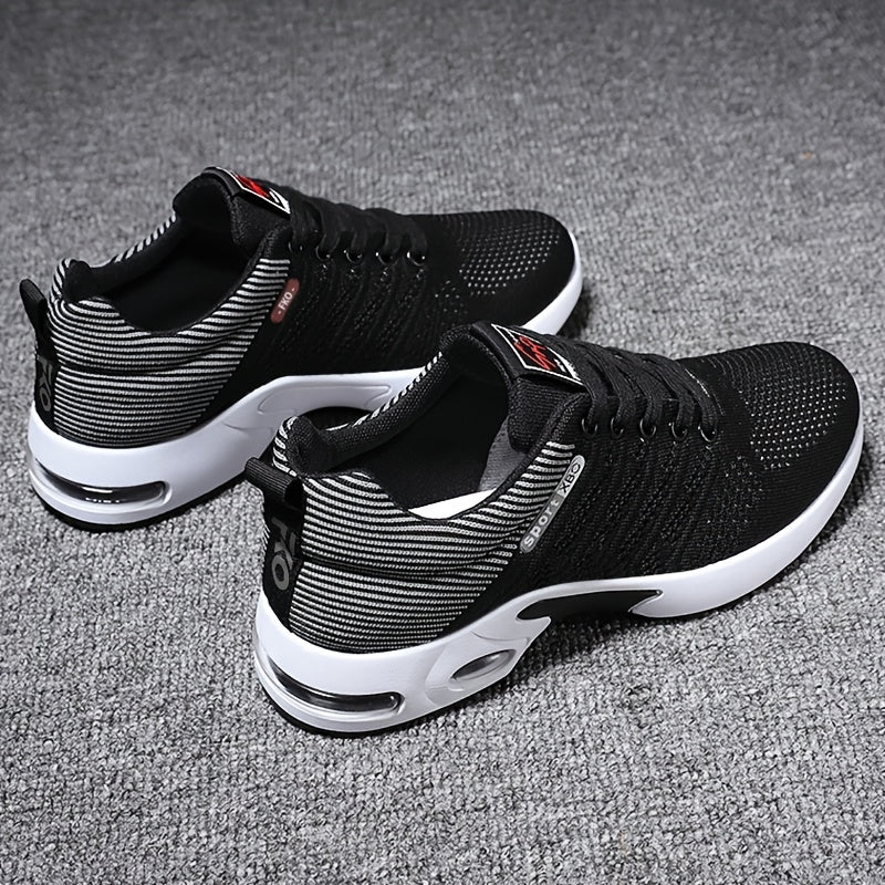 Breathable And Comfortable Men'S Sports Shoes, Featuring Stylish Woven Knit, Shock Absorption, Slip Resistance, Mid-Top Lacing, Suitable for All Four Seasons, Outdoor Sports, And Jogging
