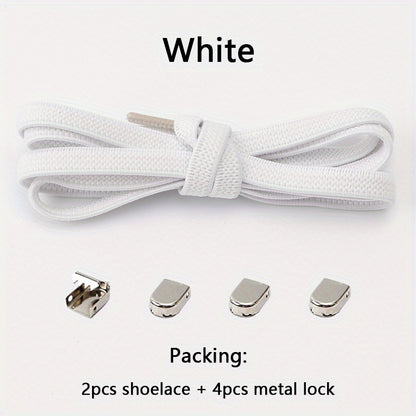 [Elastic Shoe Laces] Stretchy Elastic Shoe Laces for Sneakers | Adjustable Flat Shoelaces with Metal Aglets, Perfect for Casual Footwear, Casual Shoelaces | No Tie Polyester & Spandex