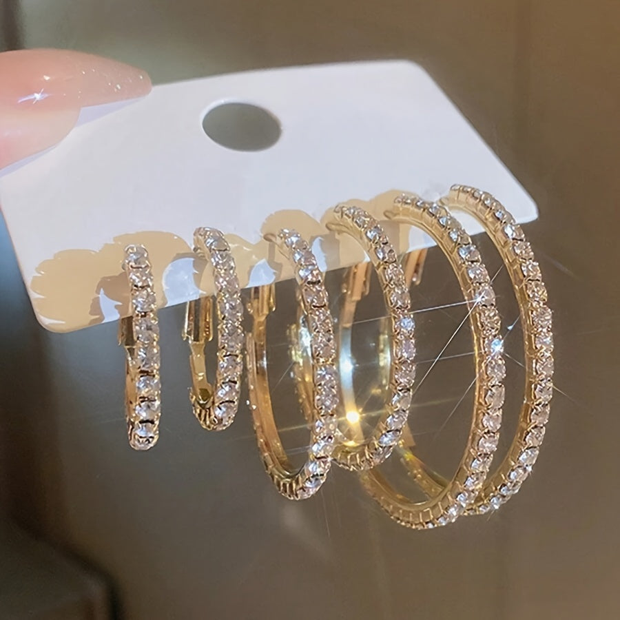A Set of 6 Minimalist C-Shaped Crystal Hoop Earrings, Perfect for Women'S Vacation Parties, Dates, And Everyday Outfits