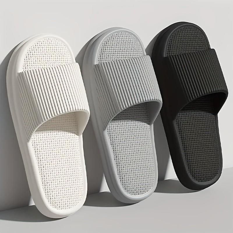 Men's Casual Slip-On Slippers, All-Season Lightweight EVA Indoor/Outdoor House Shoes, Anti-Slip Grip Odor-Resistant & Cushioned Comfort, for Home Patio Garden, White & Black Striped Design