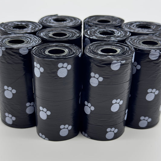 Paw Print Dog Waste Bags, Thick and Leak-proof Pet Waste Bags, Suitable for Outdoor Walks, Black Paw Print Design, Animal Waste Disposal, 5 Rolls/75 Pieces, 10 Rolls/150 Pieces, 20 Rolls/300 Pieces