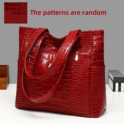 The Women'S Shoulder Bag Is a Top Choice for a Spacious Tote: Made of Elegant Solid Color Crocodile Pattern PU Material, This Stylish And Versatile Shoulder Bag Is Perfect for Outings