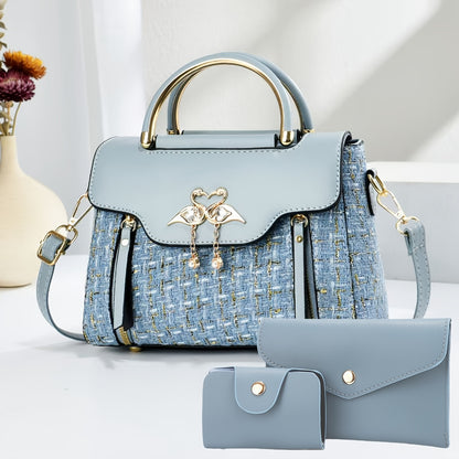 New Stylish Three-Piece Set Bag with Trendy Prints for Women, Casual Handbag