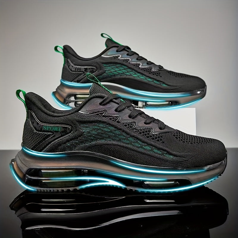 Men'S Lightweight Air-Cushioned Running Footwear - Trendy Black Sports Sneakers Featuring Shock Absorption, Slip-Resistant Sole, And Sturdy Build for All-Day Comfort, Ideal for Outdoor Workouts, Fitness Activities, And Long-Distance Running