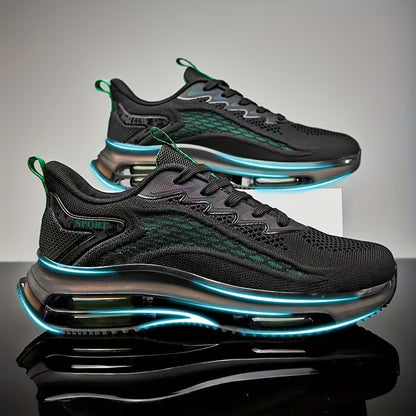 Men'S Lightweight Air-Cushioned Running Footwear - Trendy Black Sports Sneakers Featuring Shock Absorption, Slip-Resistant Sole, And Sturdy Build for All-Day Comfort, Ideal for Outdoor Workouts, Fitness Activities, And Long-Distance Running