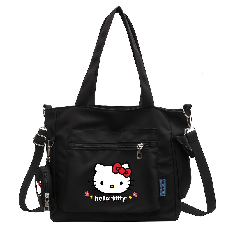 [Multi-Pocket Tote Bag] Sanrio Women's Shoulder Bag With KT Cat Print, Multi-Pocket Tote Bag