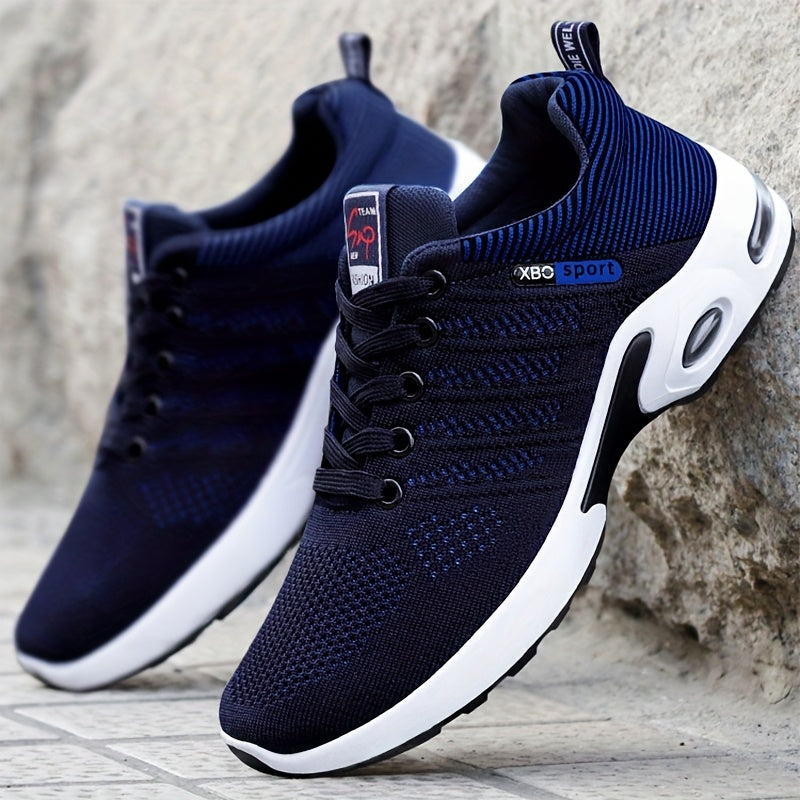 Breathable And Comfortable Men'S Sports Shoes, Featuring Stylish Woven Knit, Shock Absorption, Slip Resistance, Mid-Top Lacing, Suitable for All Four Seasons, Outdoor Sports, And Jogging