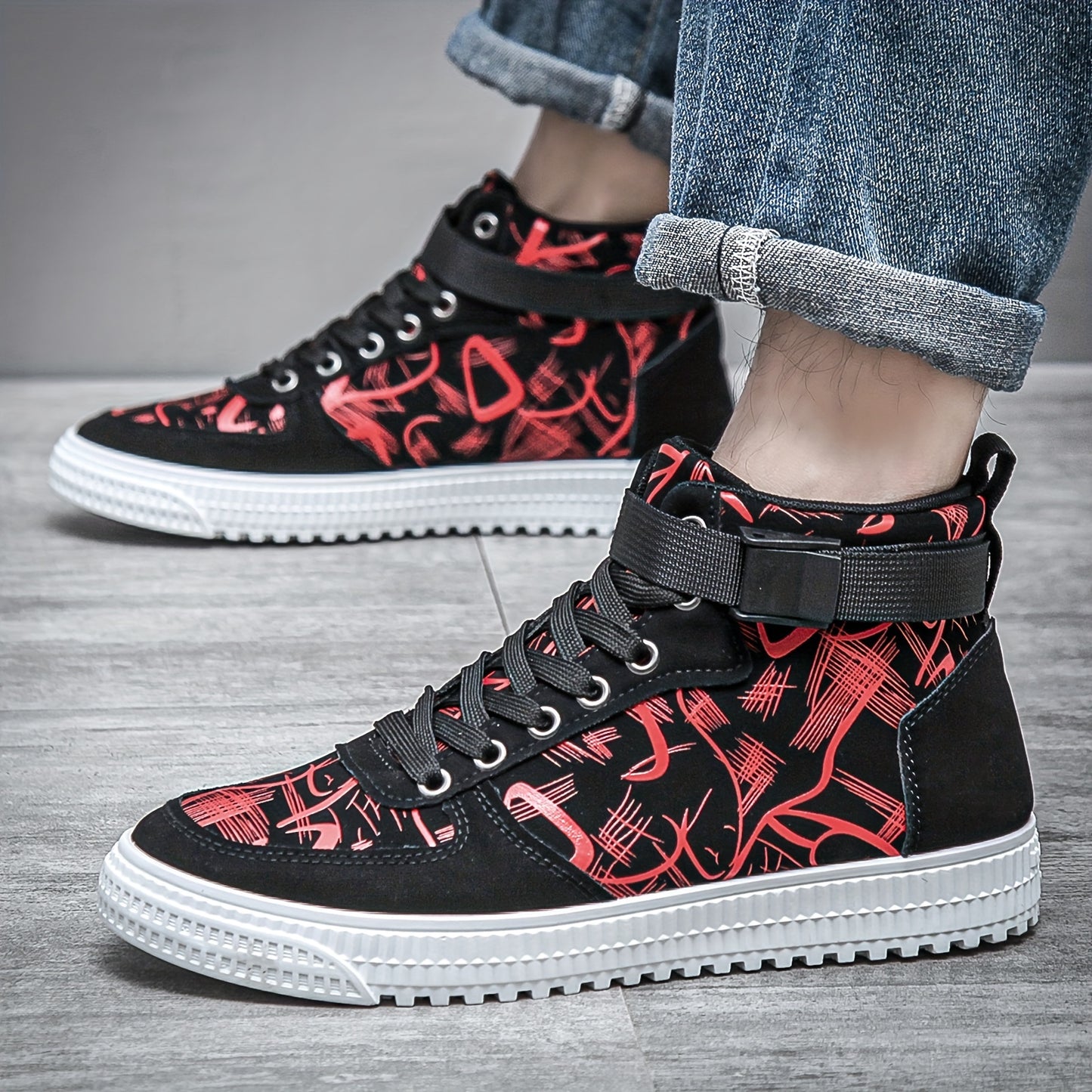 Men'S Fashionable Easy Comfortable Black Mid-Top Casual Sneakers | Non-Slip, Versatile for All Seasons, Faux Upper and Sole, Lace Closure