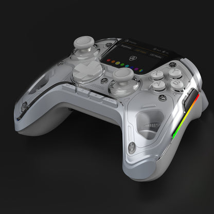 Interactive Screen Wireless Gaming Controller, Hall Effect Stick & Trigger, RGB Lighting, Remappable Buttons, for iOS/Switch/PC/Android/Steam Deck, 1800mAh with Charging Dock-V2, White, (No Drift) 【Notice】Not Compatible with Xbox and PS5