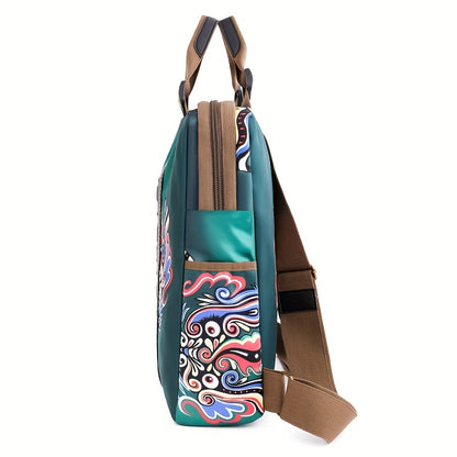 Fashionable Unisex Large Capacity Versatile Retro Shoulder and Handbag | Nylon with Flower Pattern, Adjustable Strap, Zipper Closure, Lining, by KINGANT