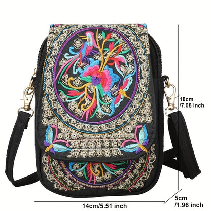 [Embroidered Crossbody Bag] Women's Embroidered Crossbody Bag - Mini Shoulder Bag - Portable Double-Layer Wallet - Phone Pouch