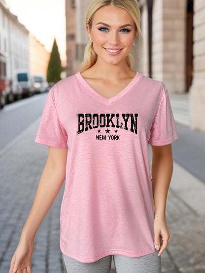 Women's V-neck T-shirt with Alphabet Print