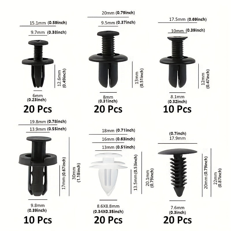 [Universal Car Fasteners] 100pcs Universal Plastic Fasteners for Cars | 6 Types of Plastic Screws