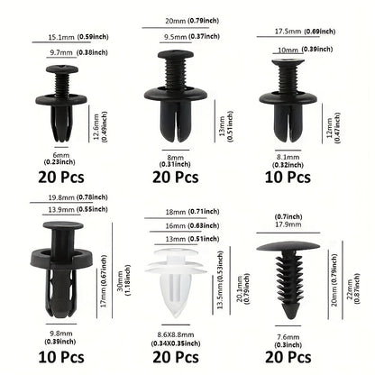 [Universal Car Fasteners] 100pcs Universal Plastic Fasteners for Cars | 6 Types of Plastic Screws