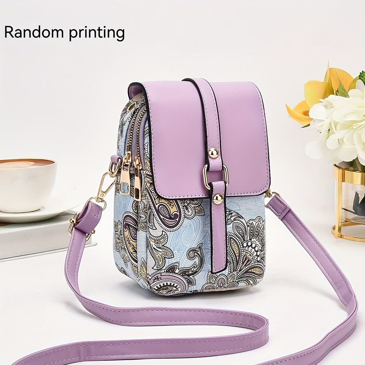 Small Bag Women's Bag 2024 New High-end Light Luxury Print Multi-layer Mobile Phone Bag Mini Niche Versatile Practical Color Single Shoulder Bag Crossbody Bag