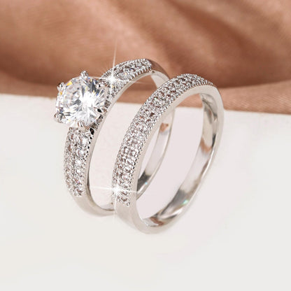 [2pcs Luxury Eternity Ring] 2pcs/Set Luxury 18K Gold Plated Zirconia Eternity Band Ring | Delicate Jewelry For Women Girls Party Wedding Engagement Decor Gift