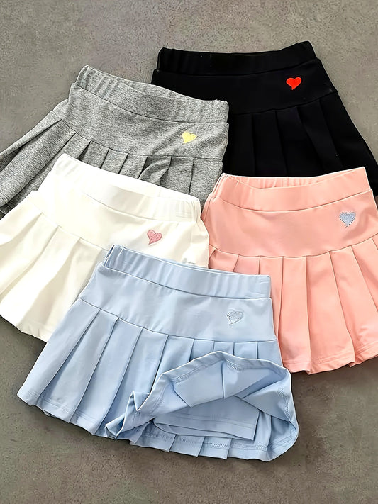 2 Girls Casual Skirt Pants with Secure Elastic Waistband - Machine Washable Solid Color Skirt Pants for Toddlers And Children, Breathable Summer Set