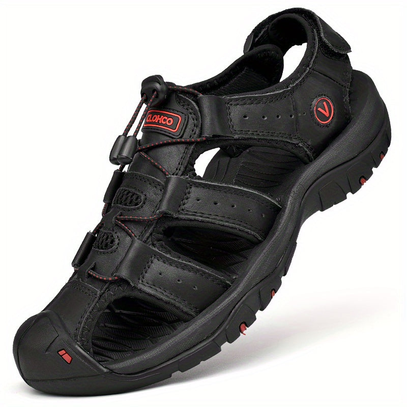 CLOHOO Brand Cowhide Rubber Thick Sole Handmade Casual Closed-Toe Men's Sandals