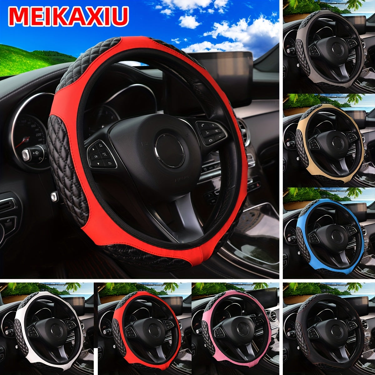 A Soft And Comfortable Artificial Sheepskin 3D Embroidered Steering Wheel Cover for Cars, Suitable for Steering Wheels Measuring 14.5 to 15 Inches, Without an Inner Ring