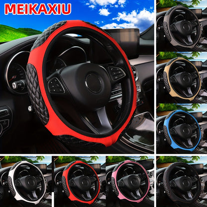 A Soft And Comfortable Artificial Sheepskin 3D Embroidered Steering Wheel Cover for Cars, Suitable for Steering Wheels Measuring 14.5 to 15 Inches, Without an Inner Ring