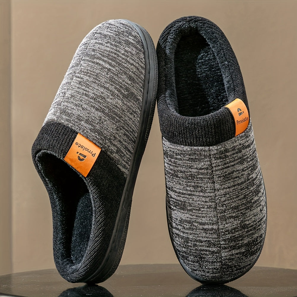 PMOISTE Men'S Slip-On Memory Foam Slippers - Warm Winter Indoor/Outdoor House Shoes with Arch & Cushioned Insole, Large Size (US 10-14) - Soft Fabric Upper & TPR Sole