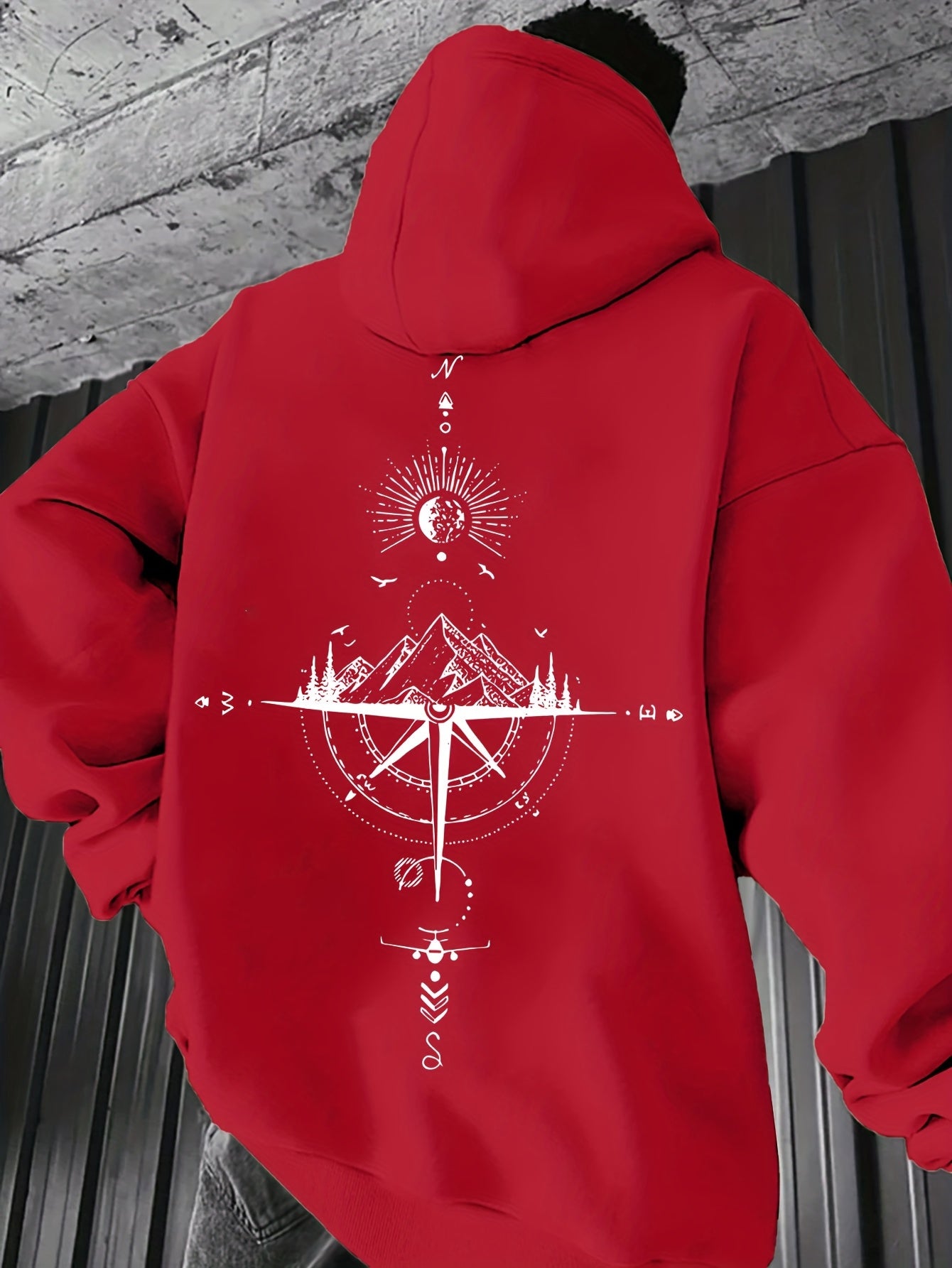 Men'S Autumn-Winter Galaxy Print Hooded Fleece Sweatshirt | Loose Fit, French Terry, Pocket Details, Sports Style