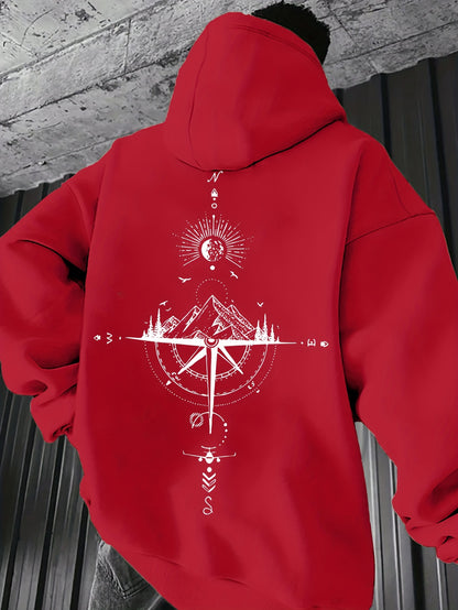 Men'S Autumn-Winter Galaxy Print Hooded Fleece Sweatshirt | Loose Fit, French Terry, Pocket Details, Sports Style