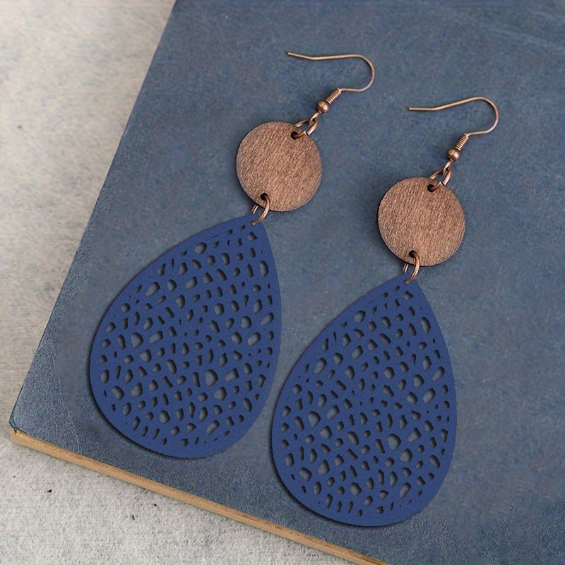Vintage Style Hollow-Out PU Leather Drop Earrings, Iron Post, Non-Feather, for Daily Wear & Gifting, Versatile Jewelry | Vintage Earrings | Iron Ear Hooks, Novelty Earrings